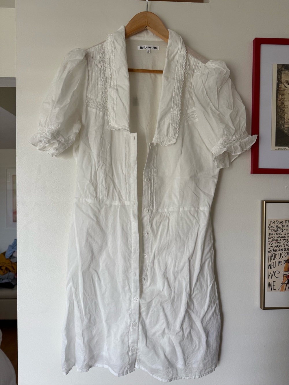 Reformation Cream Button-Front Cotton Shirt Dress